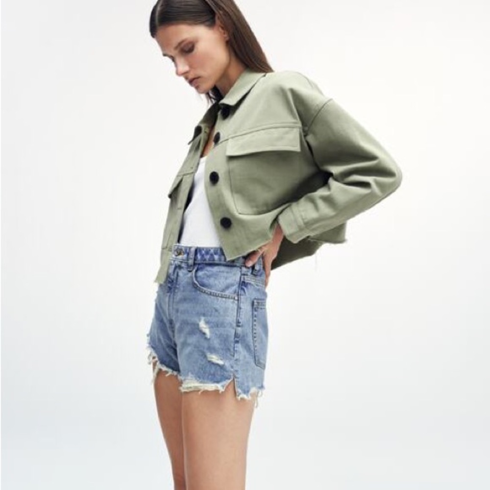 Green Zara cropped jacket